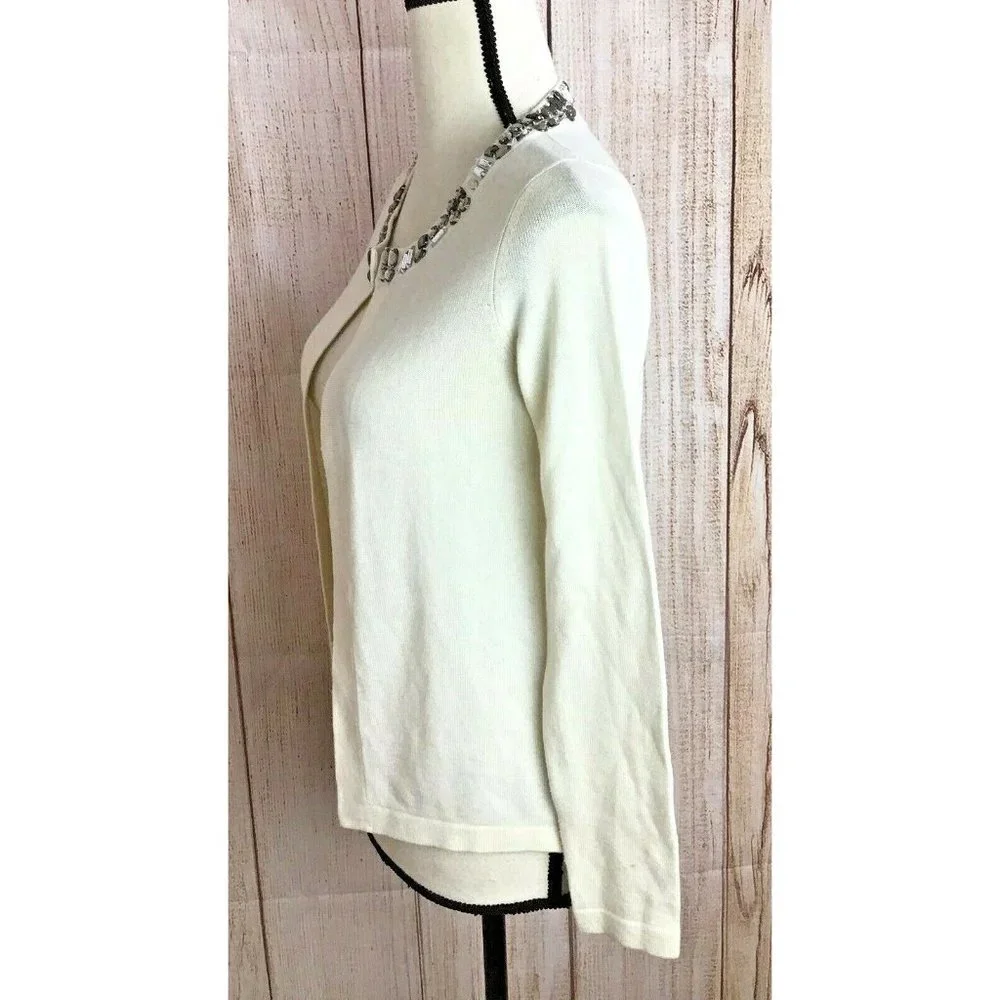Banana Republic Cardigan Sweater Sz XS Jeweled Collar Cream Color Wool Blend